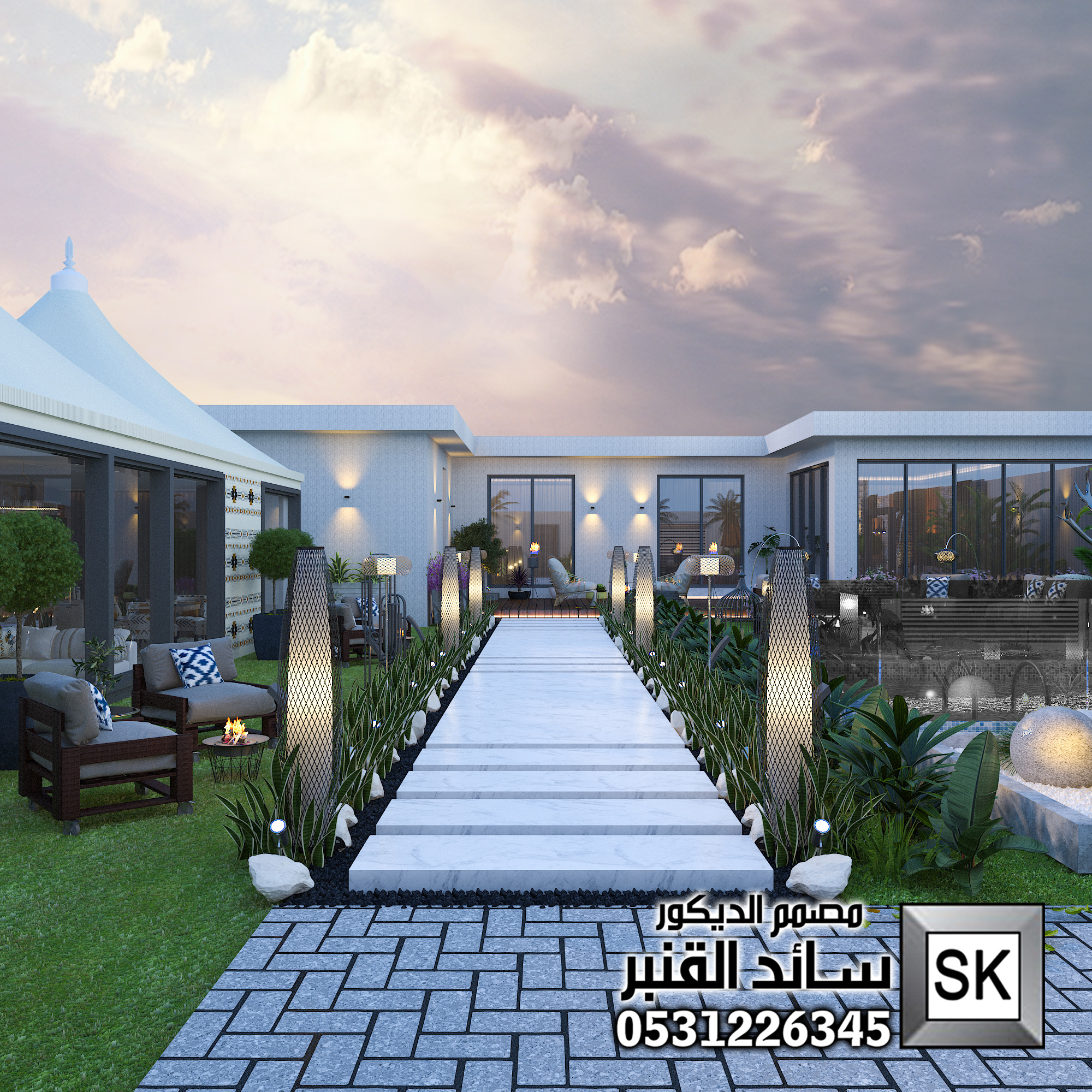 تصميم لاندسكيب مزارع و شاليهات فخمة في السعودية 2025