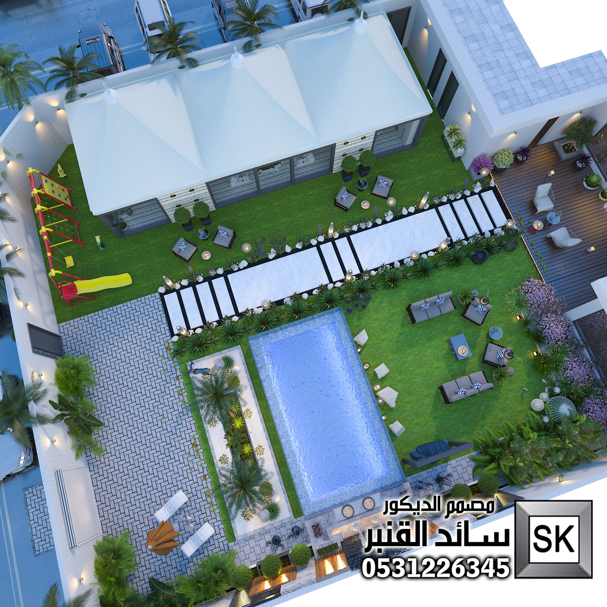تصميم لاندسكيب مزارع و شاليهات فخمة في السعودية 2025