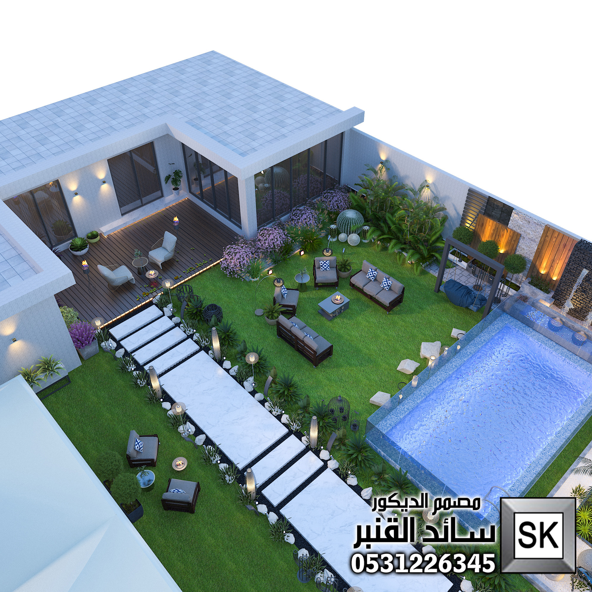 تصميم لاندسكيب مزارع و شاليهات فخمة في السعودية 2025