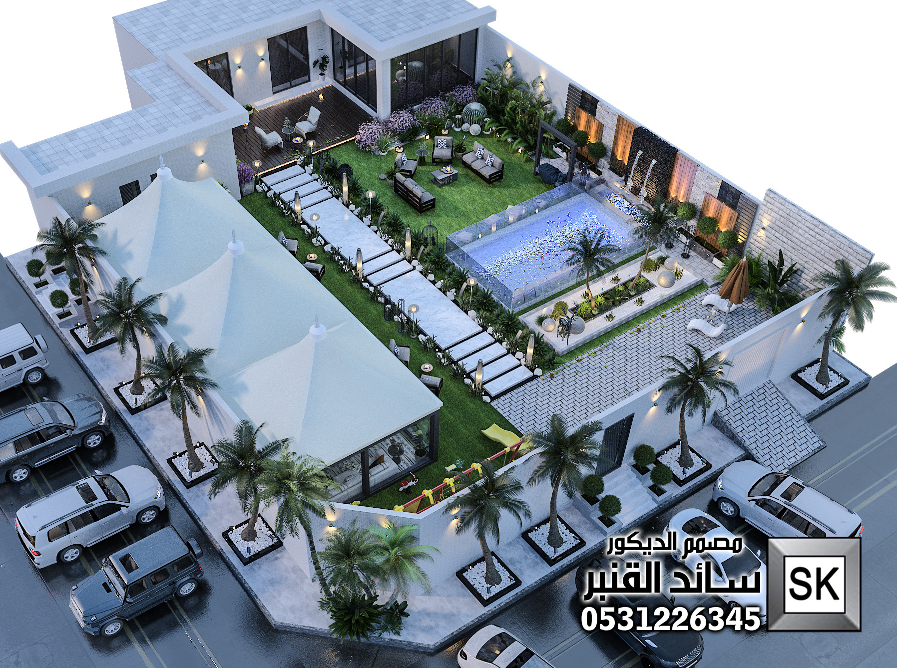 تصميم لاندسكيب مزارع و شاليهات فخمة في السعودية 2025