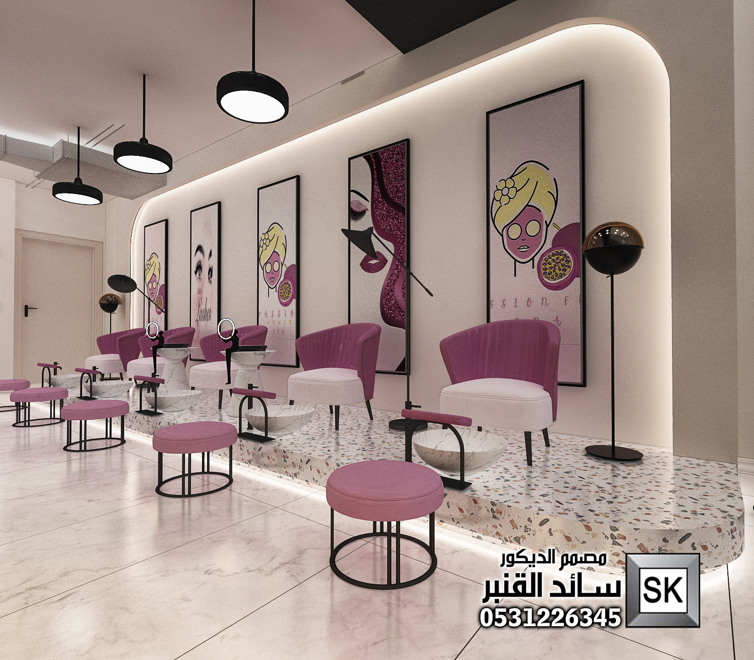 تصميم و ترميم صالون تجميل نسائي فاخر و سبا و حمام مغربي في الرياض