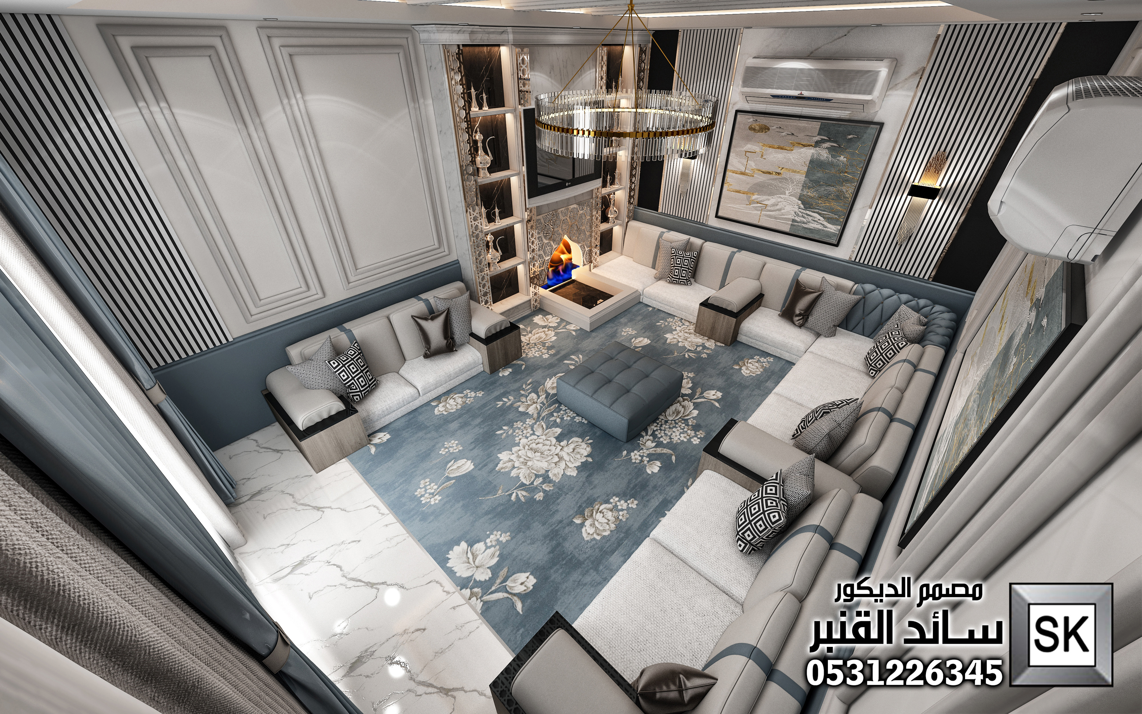 تصميم و تنفيذ ديكور مجالس رجال و مشب فاخر في الرياض