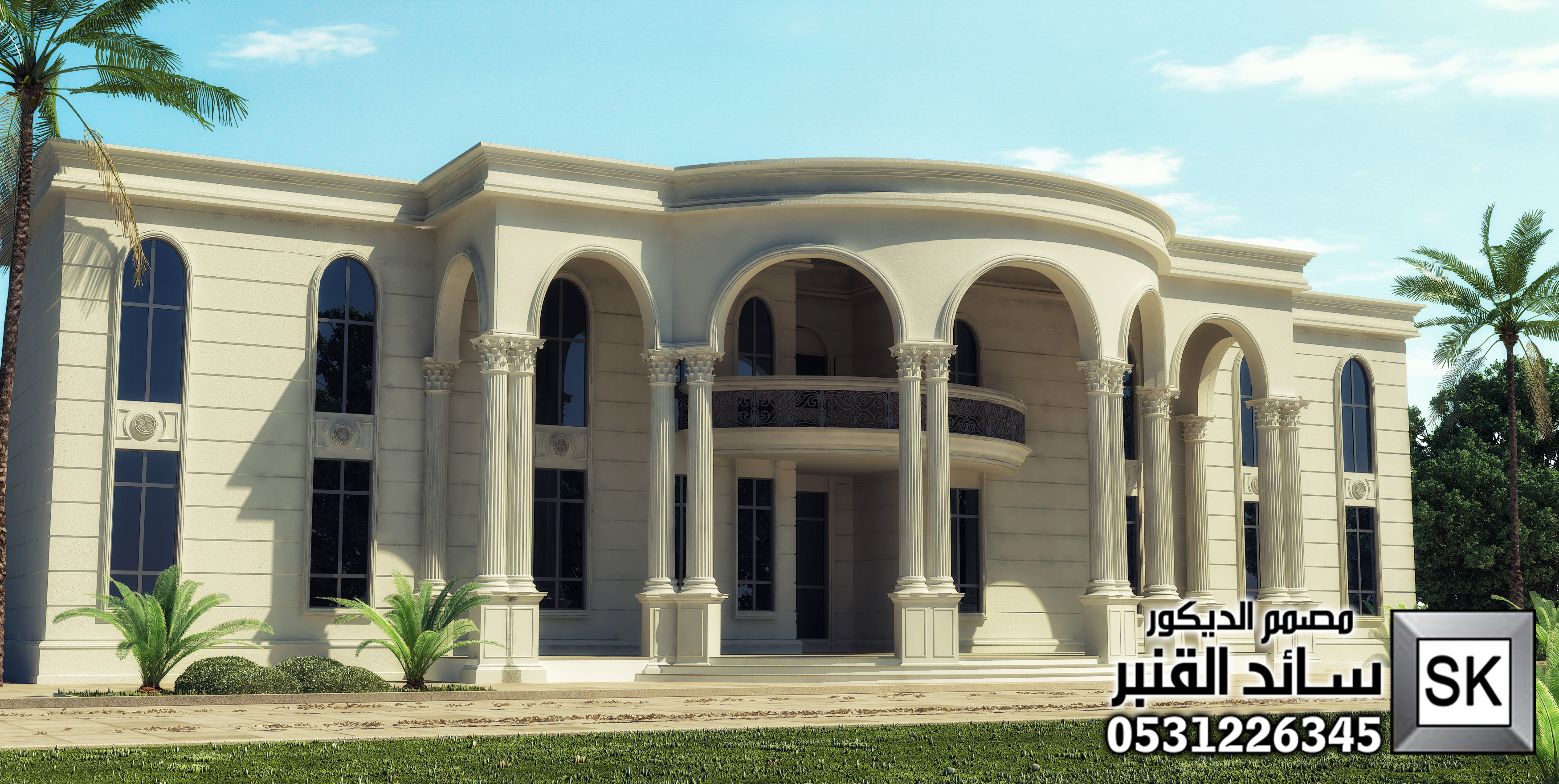 تصميم و تشطيب واجهة فلل و قصور نيوكلاسيك فخمة في القصيم