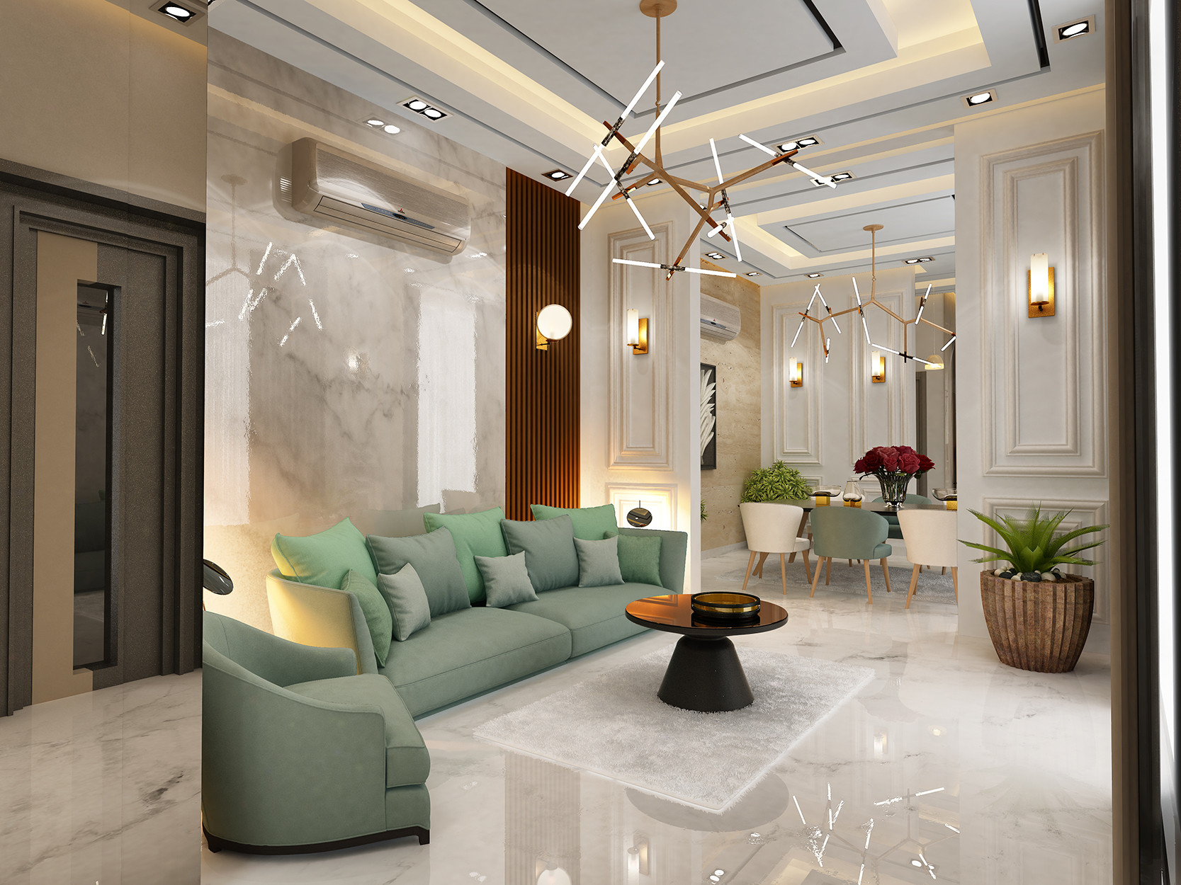 تصميم و تنفيذ ديكور داخلي مجلس رجال و غرفة طعام و صالة فخمة في الدمام