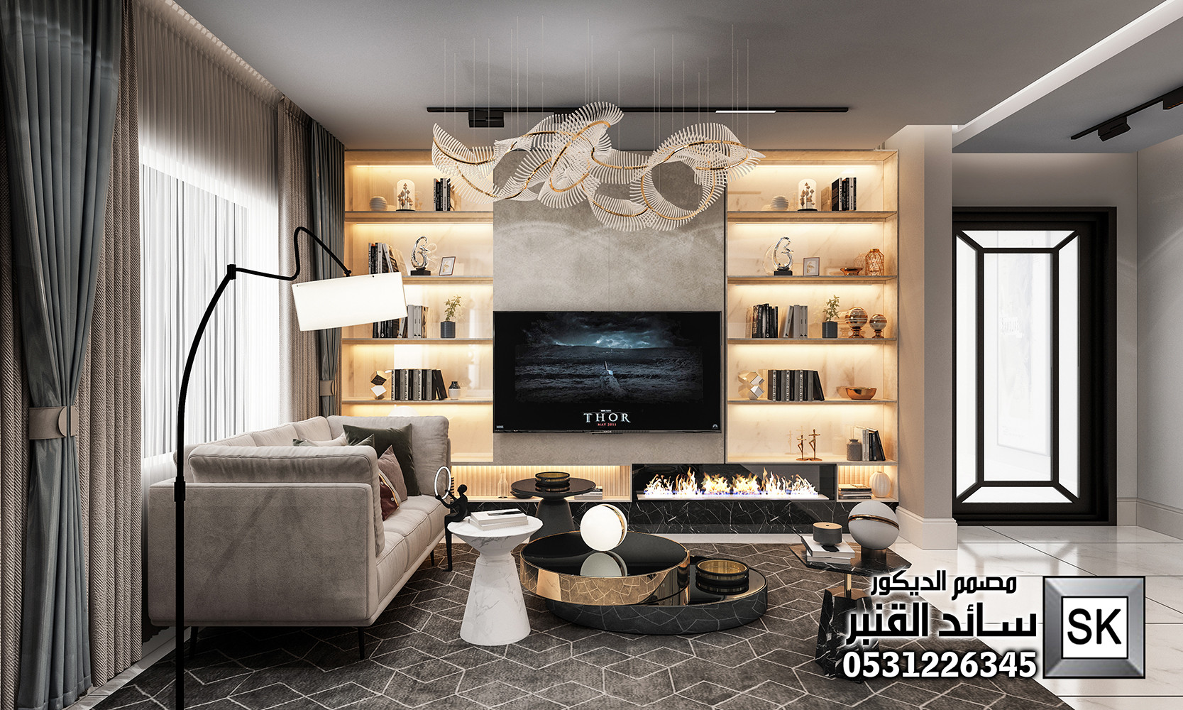 تصميم و تنفيذ ديكور داخلي صالة عائلية فخمة في الرياض