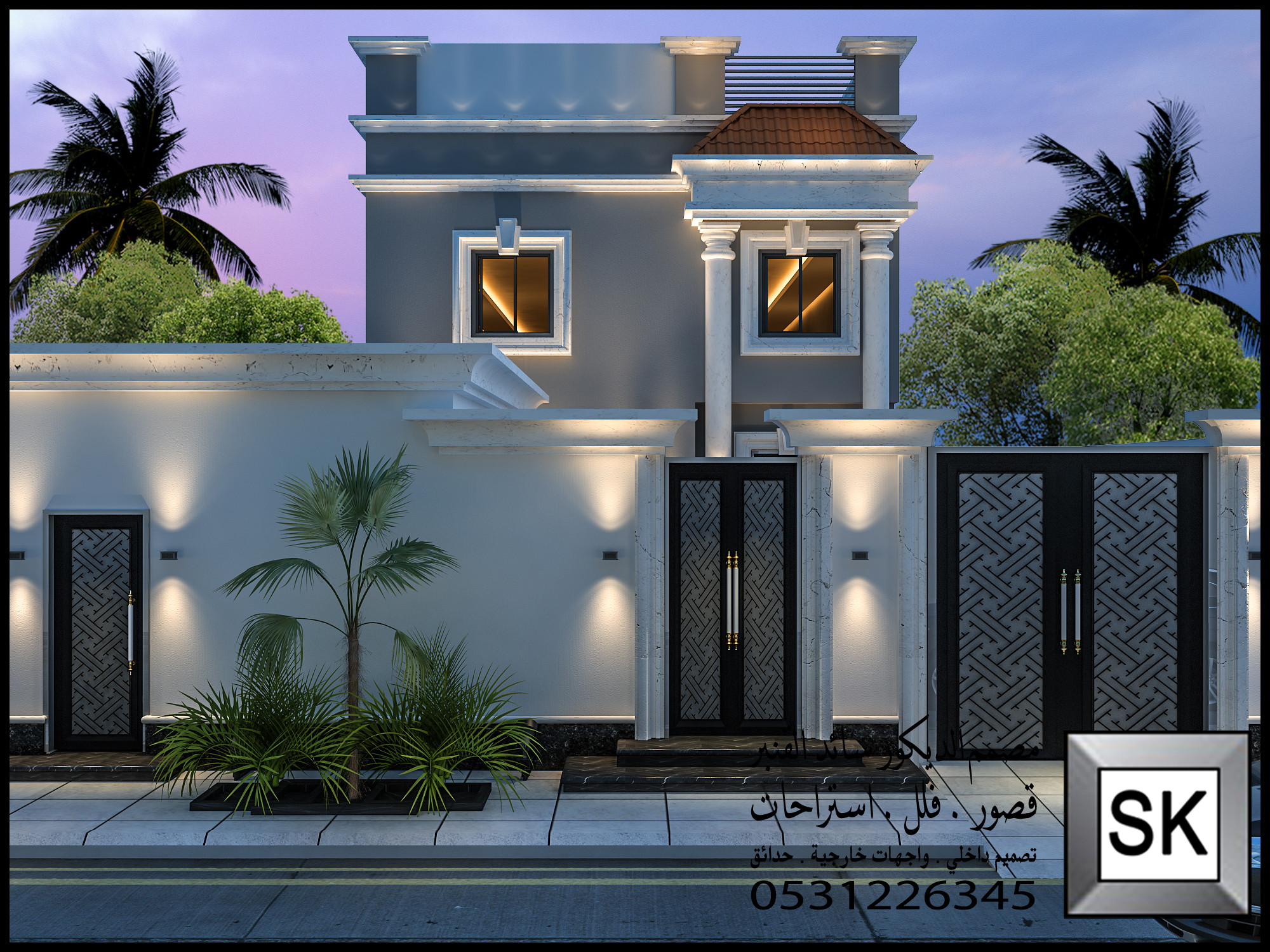 تصميم و ترميم و تطوير واجهة فلل خارجية نيوكلاسيك فخمة في الرياض