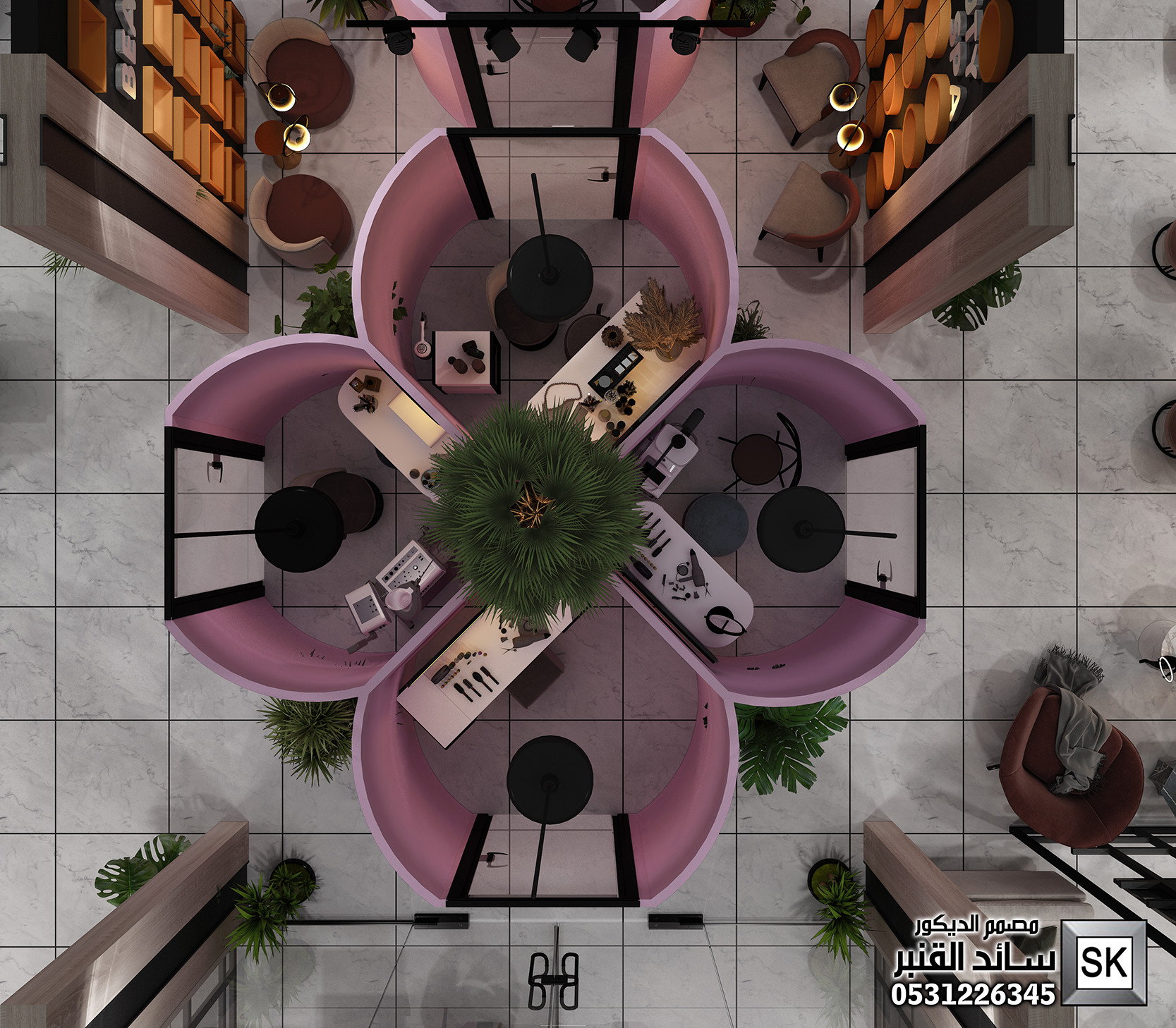 تصميم صالون سبا و مركز تجميل و ساونا و حمام مفربي فاخر في الرياض