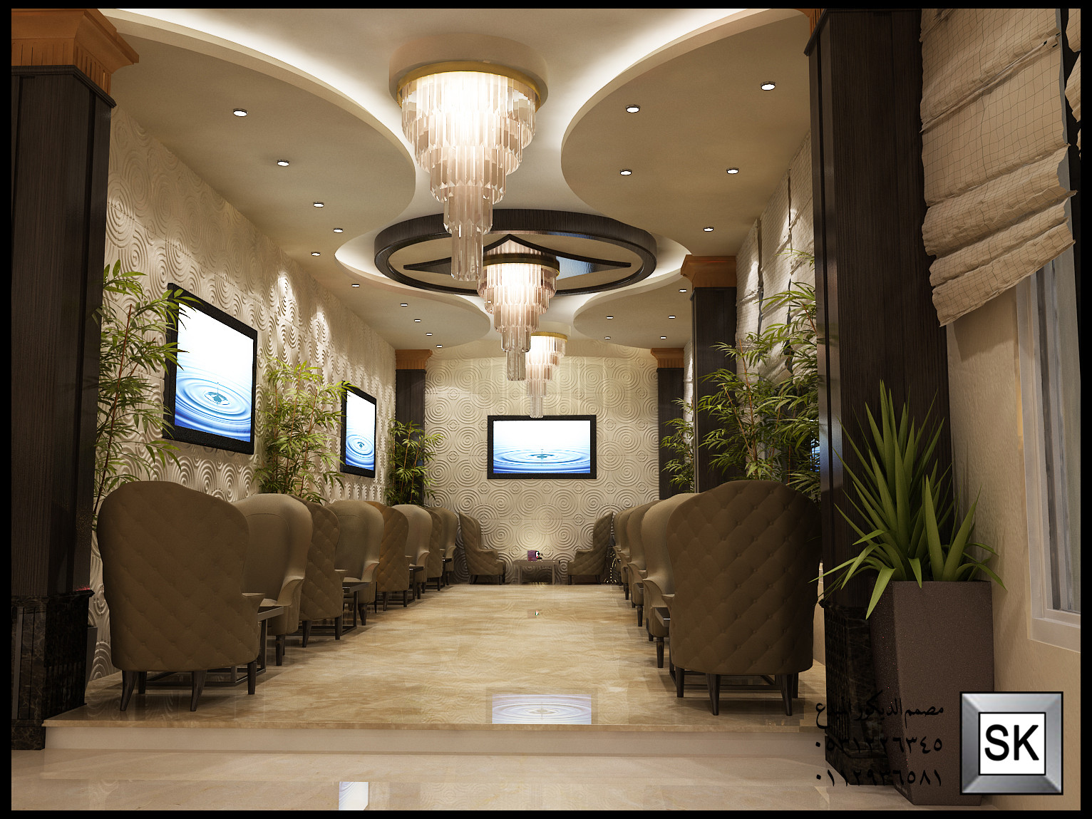 تصميم و تشطيب لوبي إستقبال فندقي فاخر في الرياض