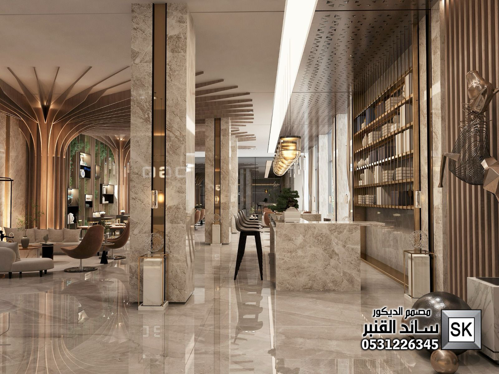 تصميم لوبي إستقبال شقق مخدومة و فنادق في الرياض