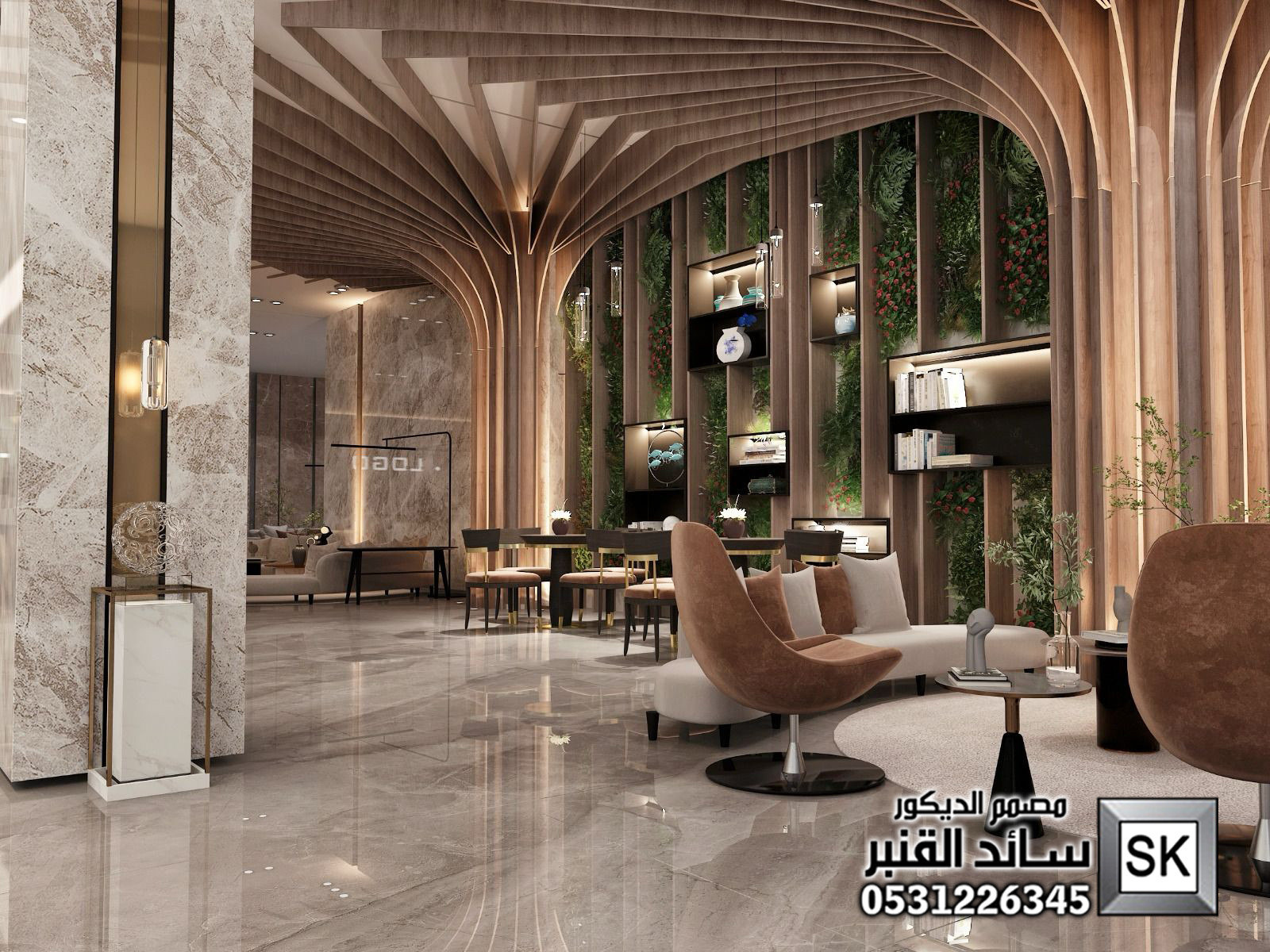 تصميم لوبي إستقبال شقق مخدومة و فنادق في الرياض