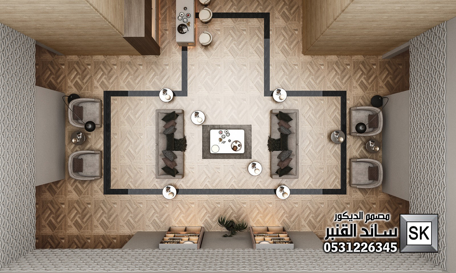 تصميم و تشطيب لوبي إستقبال فندقي فاخر في الرياض