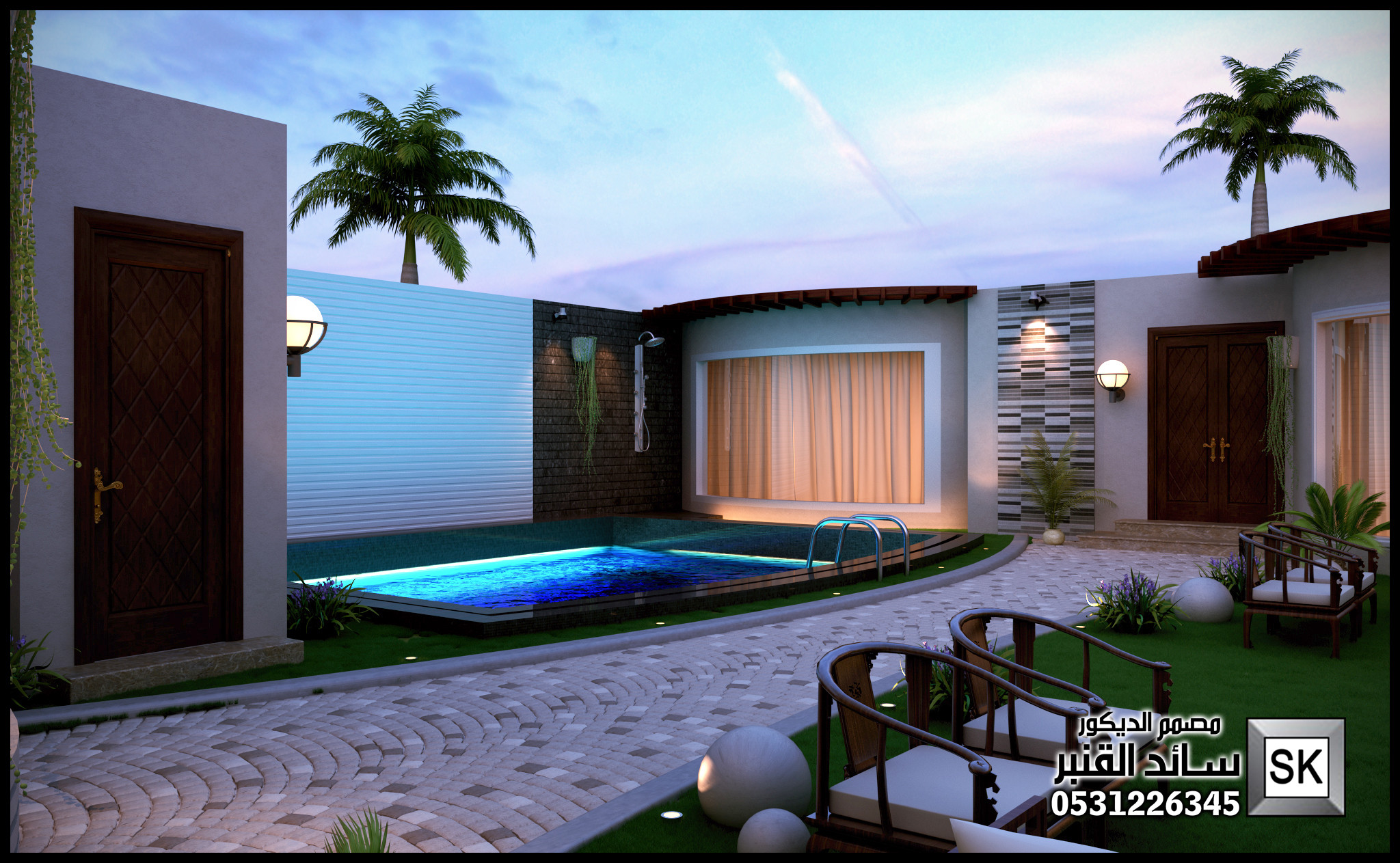 تصميم لاندسكيب شاليهات فخمة في الرياض من أعمال مصمم الديكور سائد القنبر