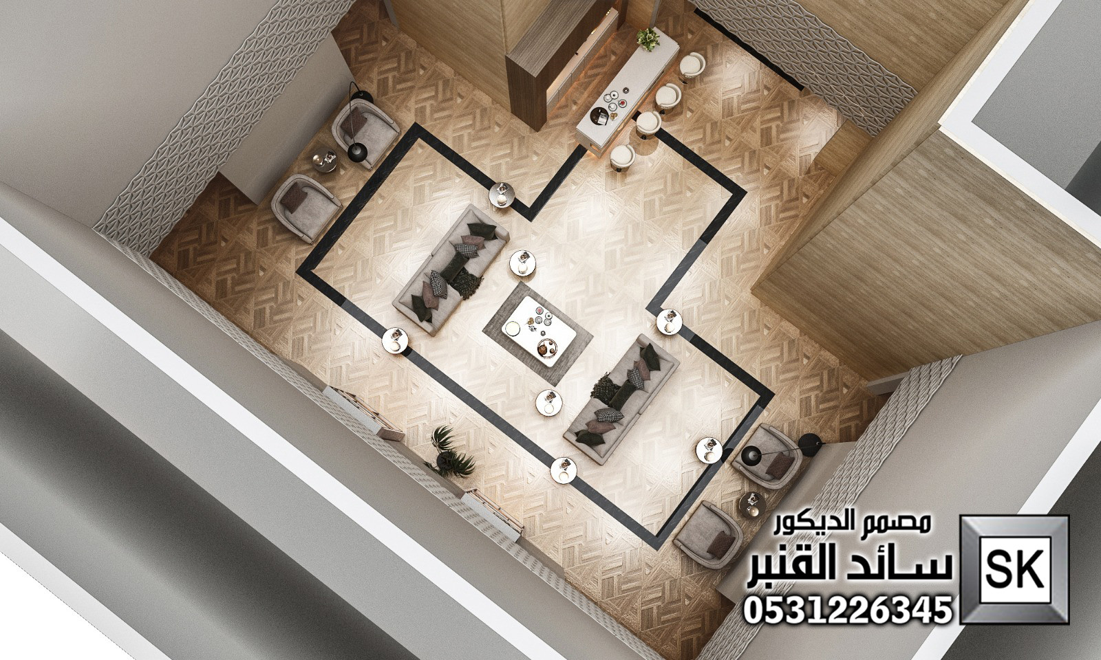 تصميم لوبي إستقبال فندقي فاخر في الرياض من أعمال مصمم الديكور سائد القنبر