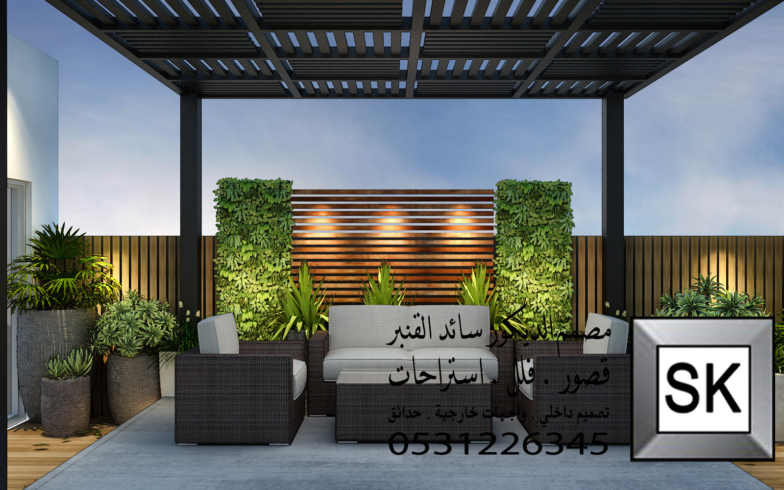 لاندسكيب منزلي فاخر في القصيم من أغمال مصمم الديكور سائد القنبر