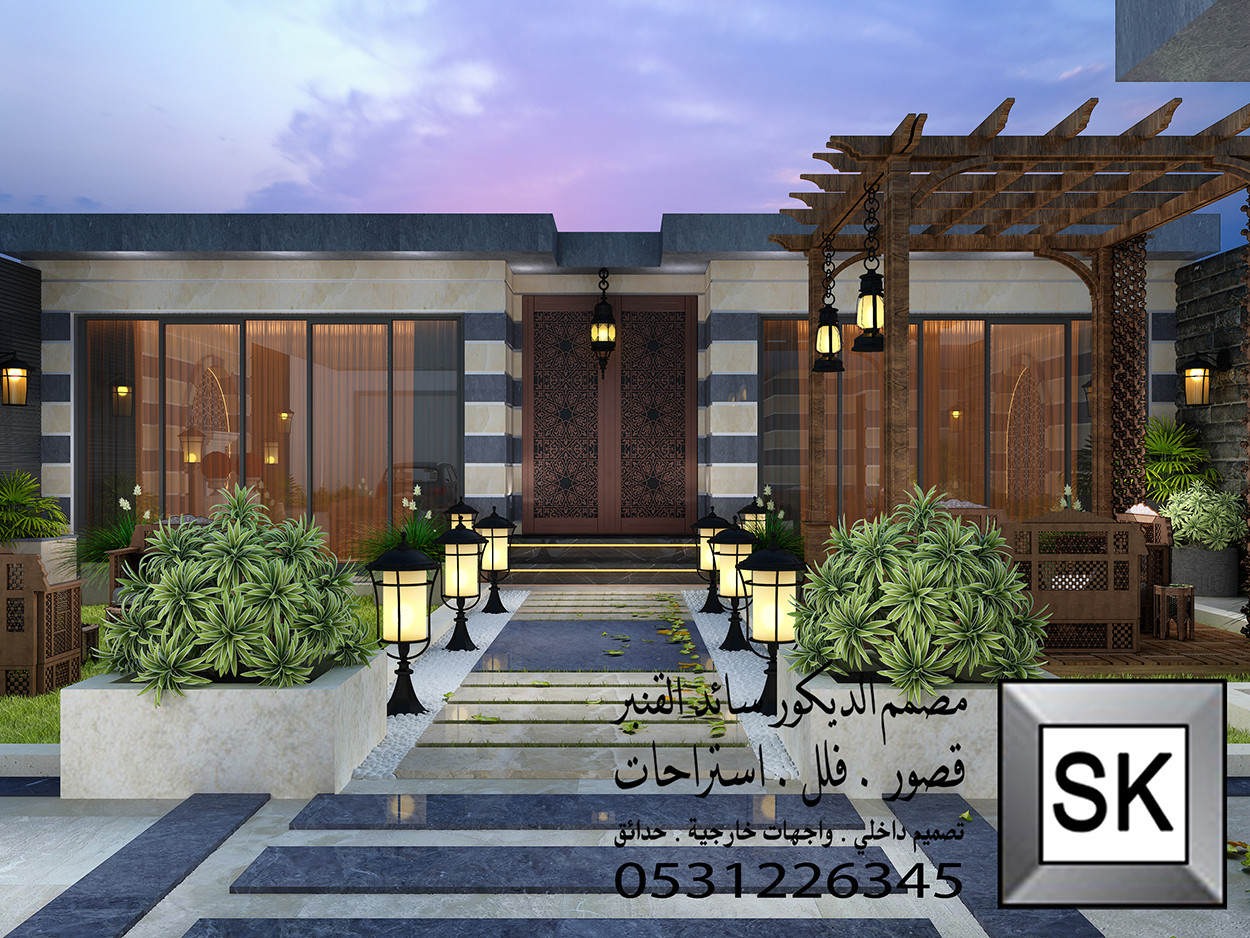 لاندسكيب إستراحة على الطراز الدمشقي في الرياض من أعمال مصمم الاندسكيب سائد القنبر