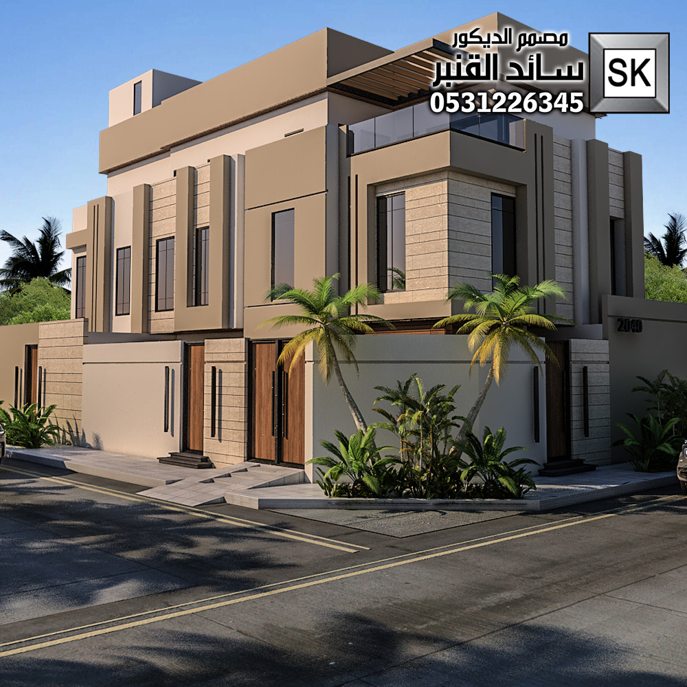 واجهة فيلا تكسيات رخام ترفنتينو و رشة عنوان القهوة في الرياض من أعمال المصمم سائد القنبر