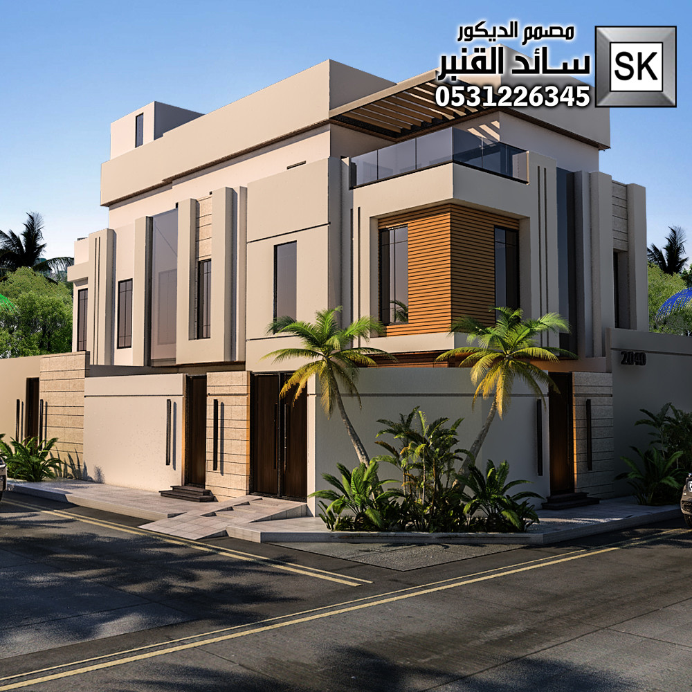 واجهة فيلا تكسيات رخام ترفنتينو و رشة عنوان القهوة في الرياض من أعمال المصمم سائد القنبر