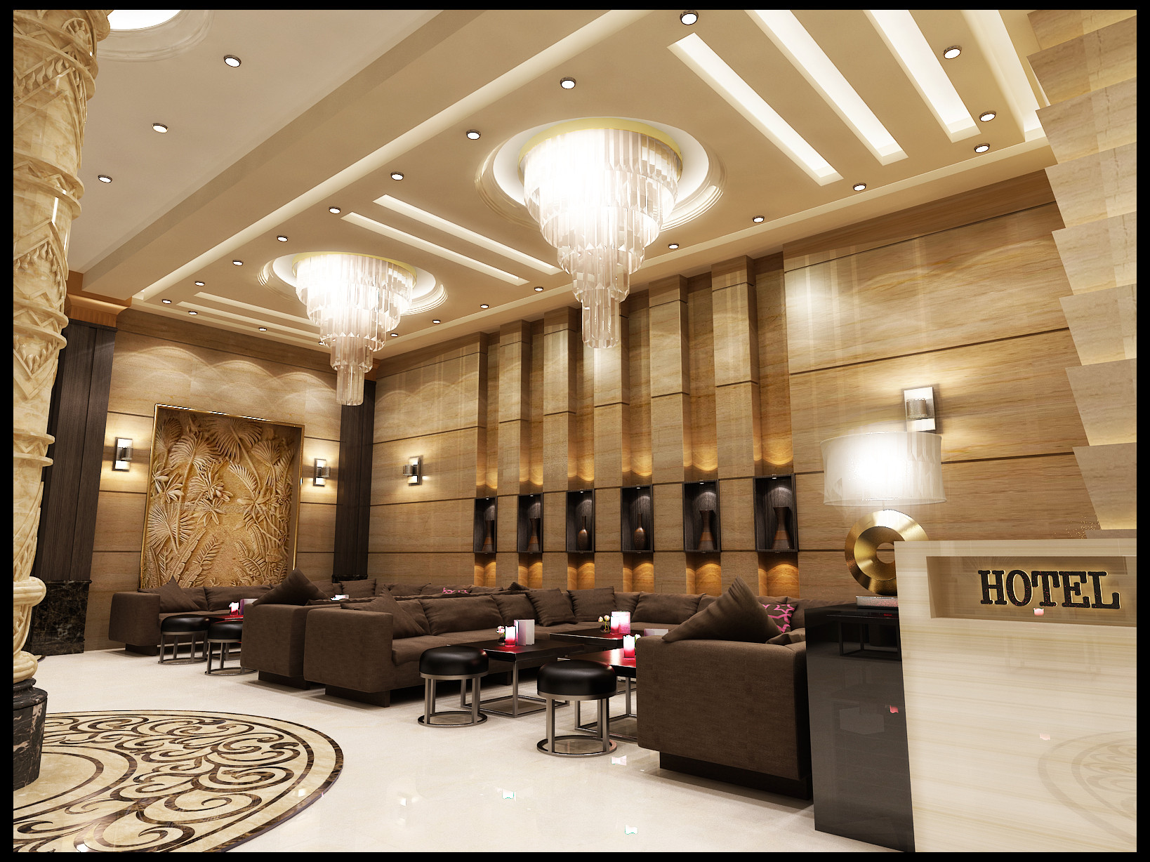 تصميم مدخل إستقبال فندقي فاخر في الرياض من أعمال مصمم الديكور سائد القنبر