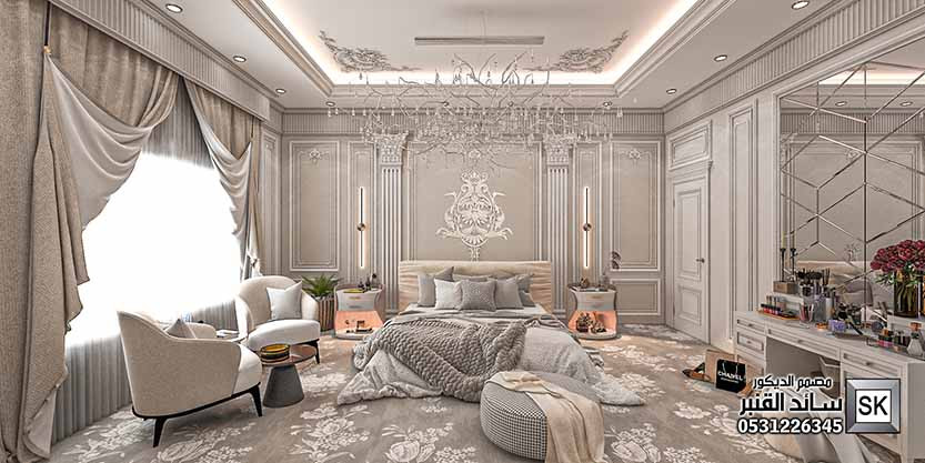 تصميم صالة معيشة فخمة في الرياض من أعمال مصمم الديكور سائد القنبر